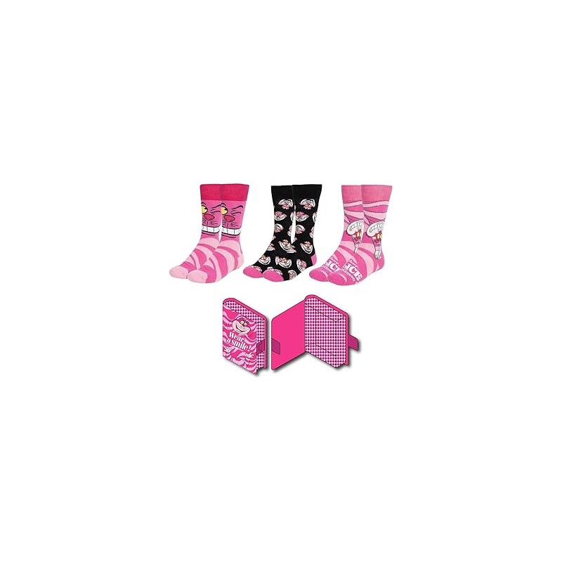 ALICE -Chat du Cheshire -Pack de 3 Paires de Chaussettes(Taille 36-43)