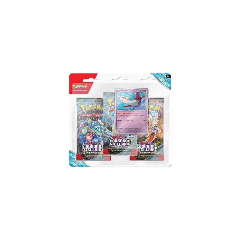 Pokémon JCC - Écarlate et Violet - Pack Blister de 3 Boosters EV07 Couronne Stellaire Latias et Forgelina (1 Booster aléatoire)