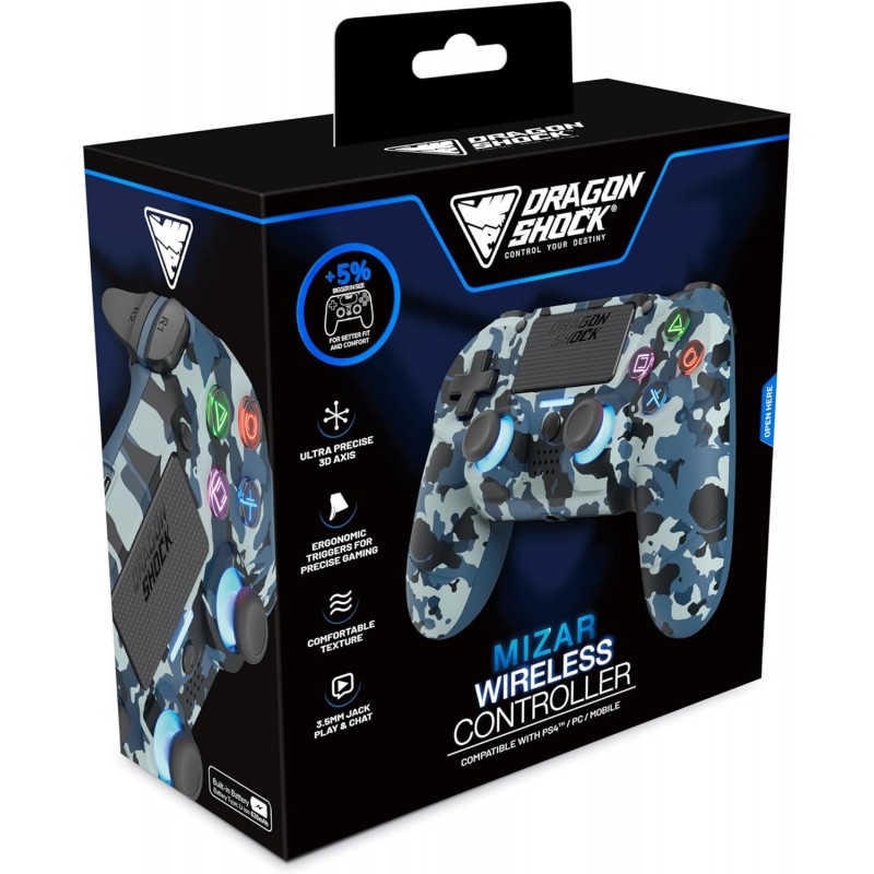 DragonShock - MIZAR BT - Manette sans fil Bleu Camouflage pour PS4, PC et Mobile