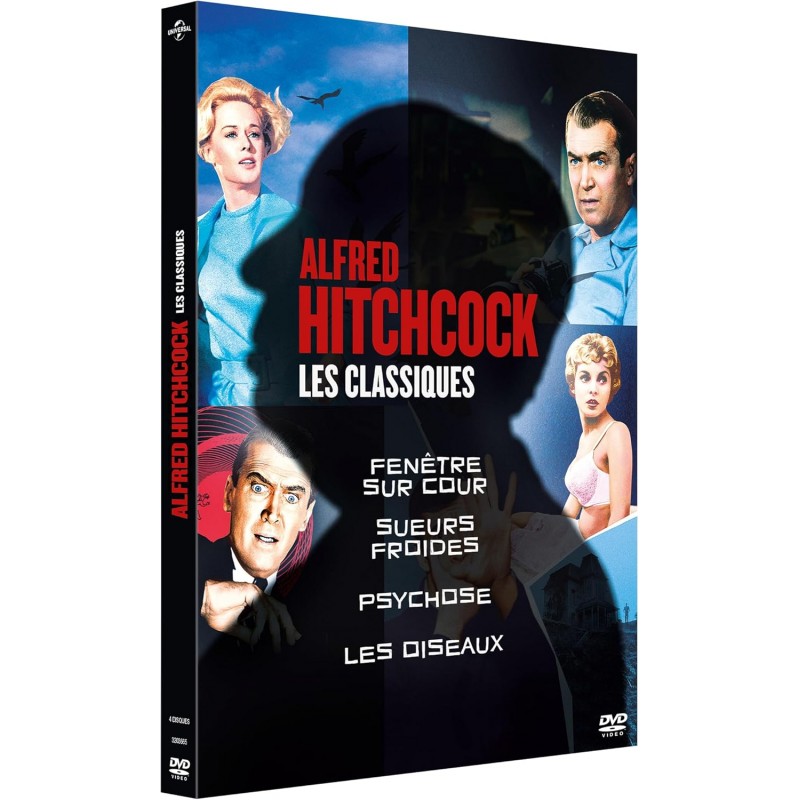 Alfred hitchcock, les classiques : fenêtre sur cour + sueurs froides + psychose + les oiseaux