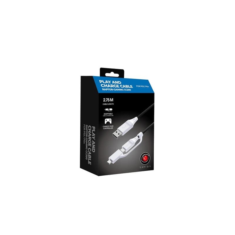 Câble USB-C Play & Charge Blanc de 2.75m CC200 pour PS5, Xbox Series X|S, Nintendo Switch et Mobile