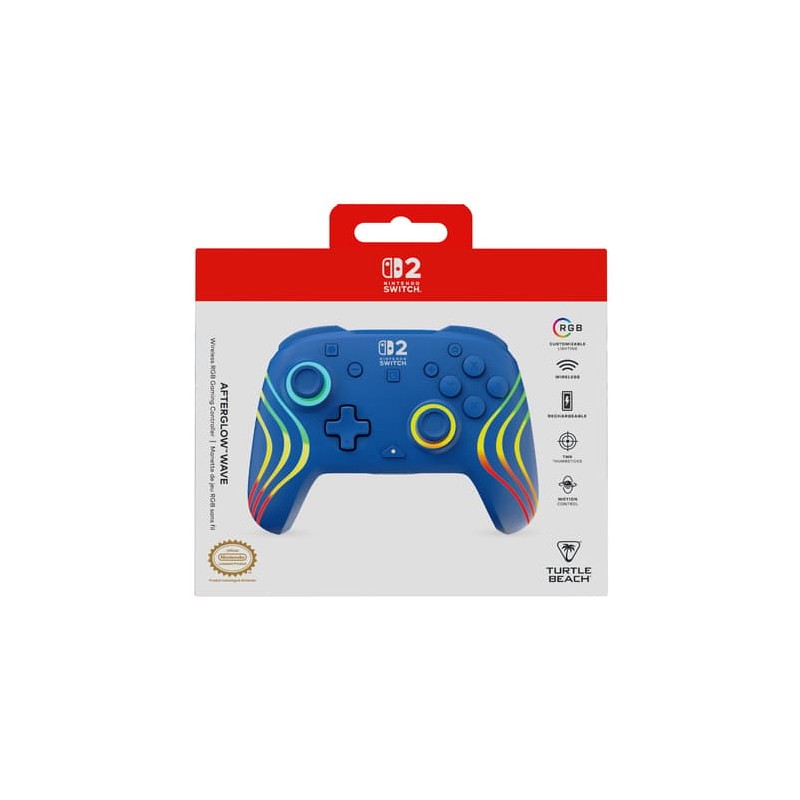 Manette de jeu RGB sans fil Afterglow Wave bleue pour Nintendo Switch 2, Switch, Switch Lite et Switch modèle OLED