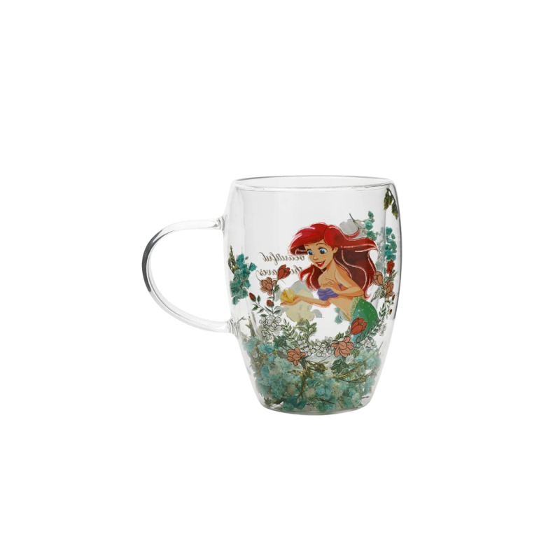 Verre avec fleurs sechées Ariel La petite sirène Disney