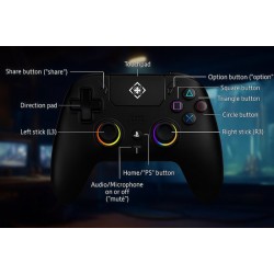 Manette Deltaco Gaming PS5 Pro - Manette sans fil - Effet Hall - RVB - Bluetooth/ 2,4 GHz - PS5