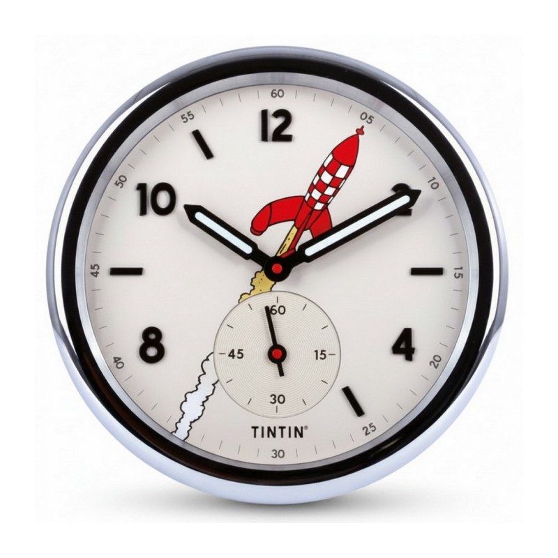 Horloge murale décorative Tintin - Objectif Lune - Acier Argenté Ø35cm
