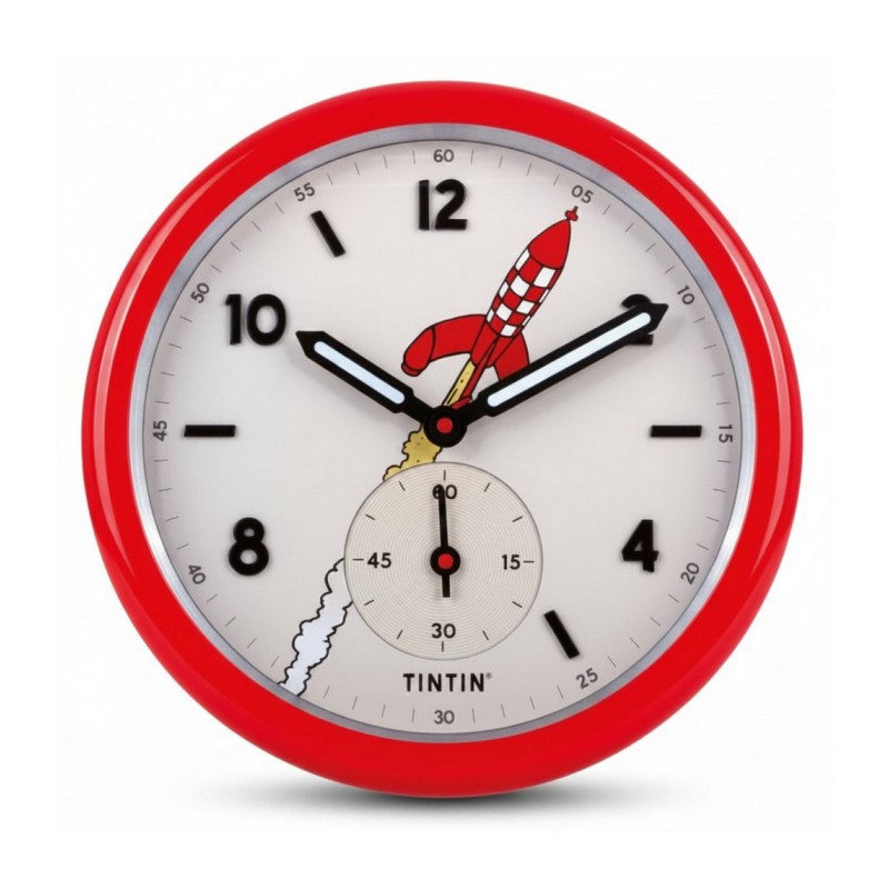 Horloge murale décorative Tintin - Objectif Lune - Acier Rouge Ø35cm