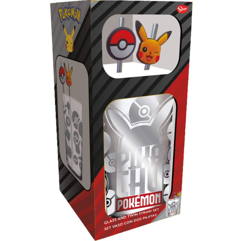 POKEMON - Pikachu - Pack Verre XXL Premium 480ml + 2 Pailles en Métal