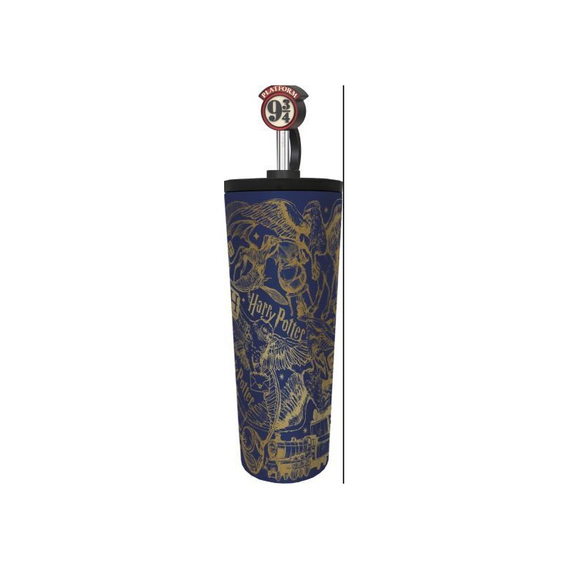Harry Potter - Gobelet Isotherme en Acier Inoxydable avec Paille et couvercle 3D "Magic and Mayhem" 770ml
