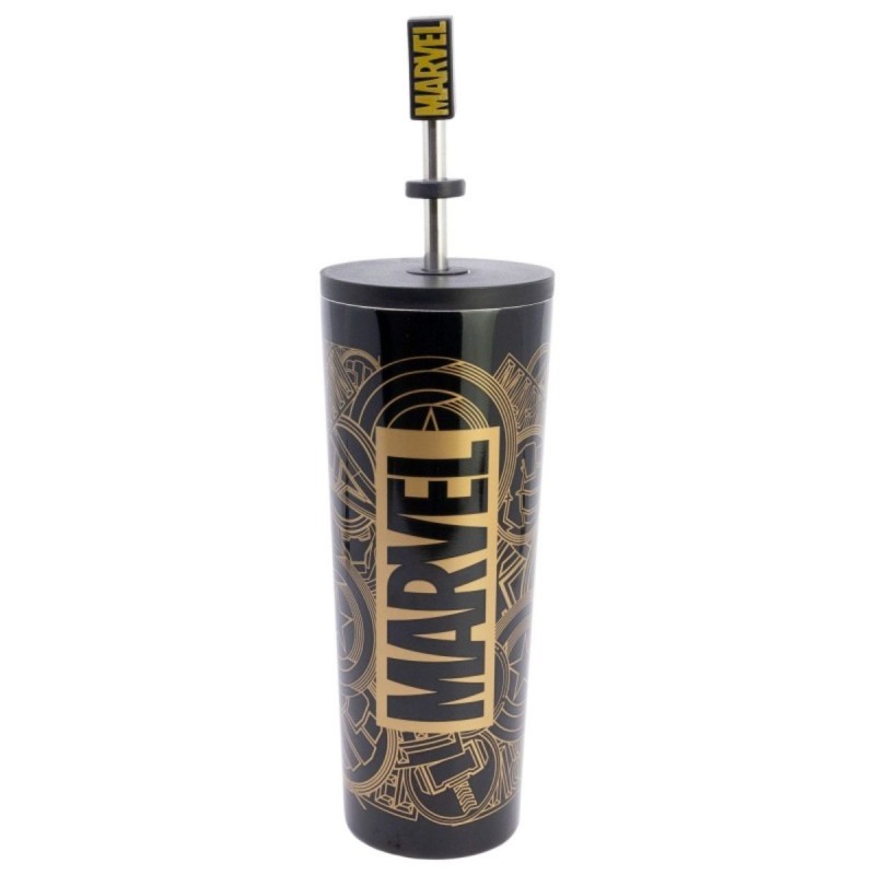 Marvel - Gobelet Isotherme en Acier Inoxydable avec Paille et couvercle 3D "Golden Treasure" 770ml